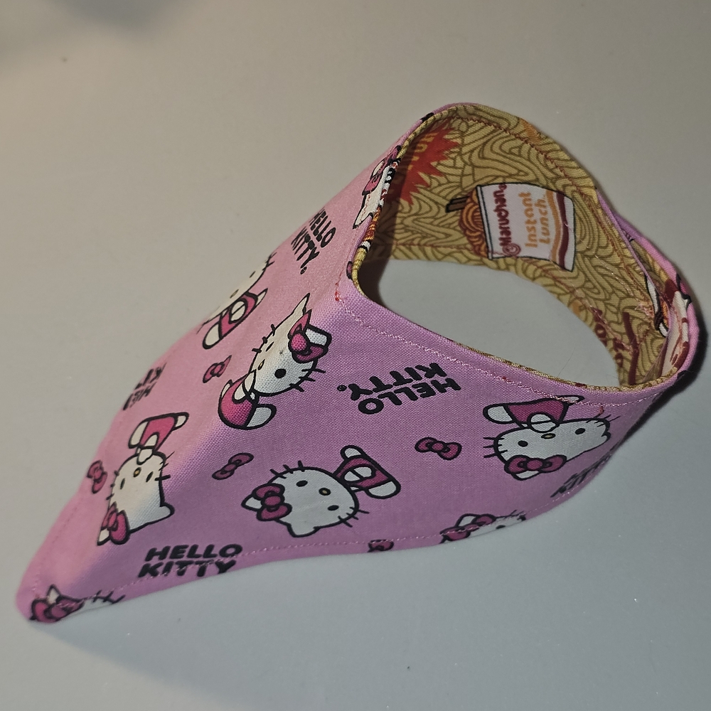 Hand Crafted Small Pet Bandana || Reversible Hello Kitty & Ramen